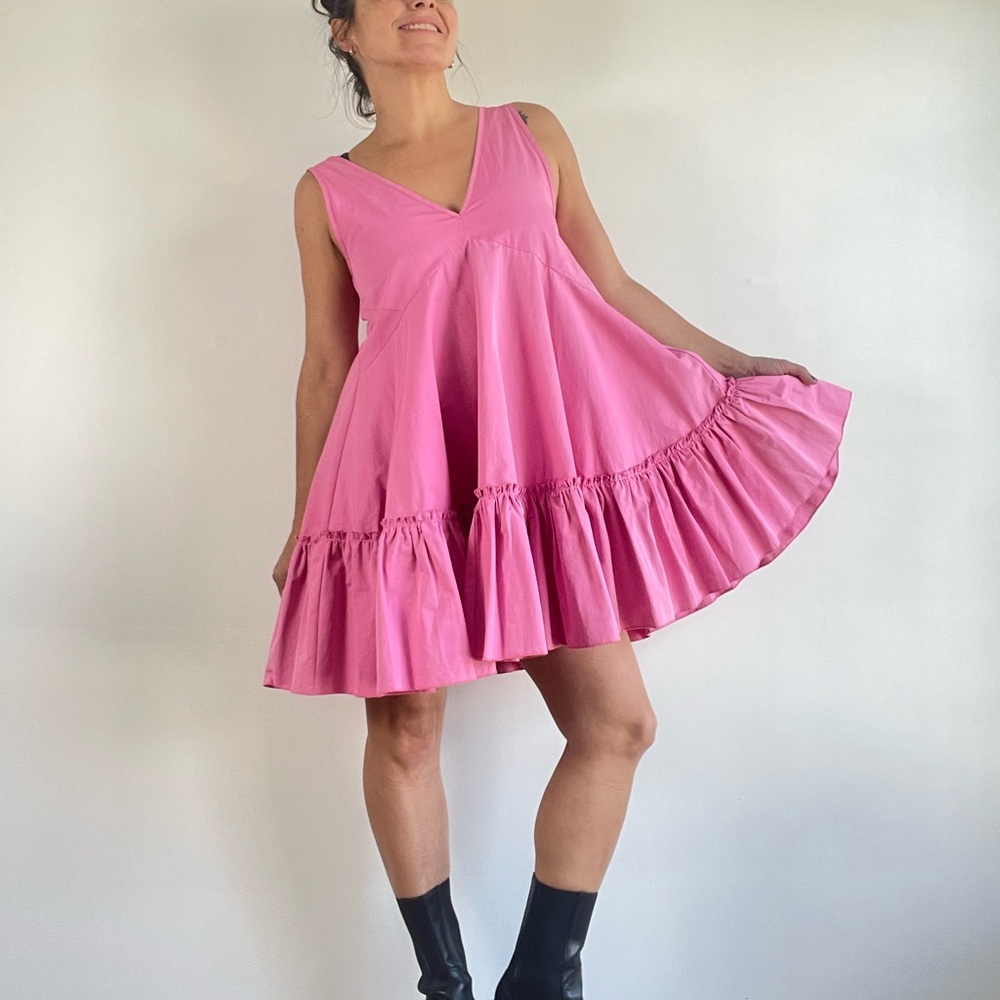 Hot Pink Ruffle Hem Tent Dress - Size S